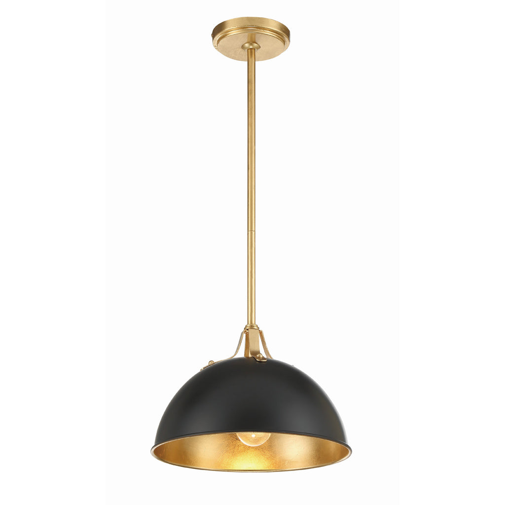 Crystorama Soto 12'' Pendant in Matte Black + Antique Gold - Front View
