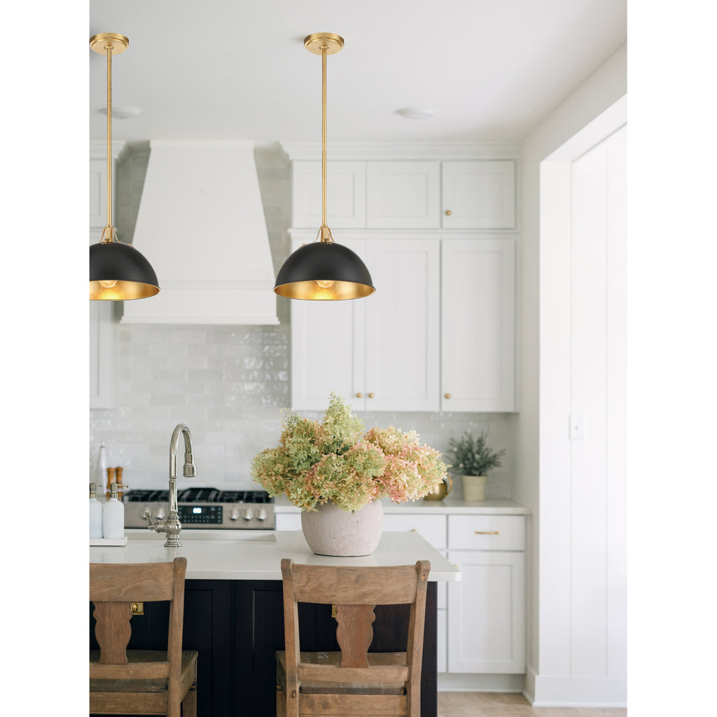 Crystorama Soto 12'' Pendant in Matte Black + Antique Gold - Lifestyle View