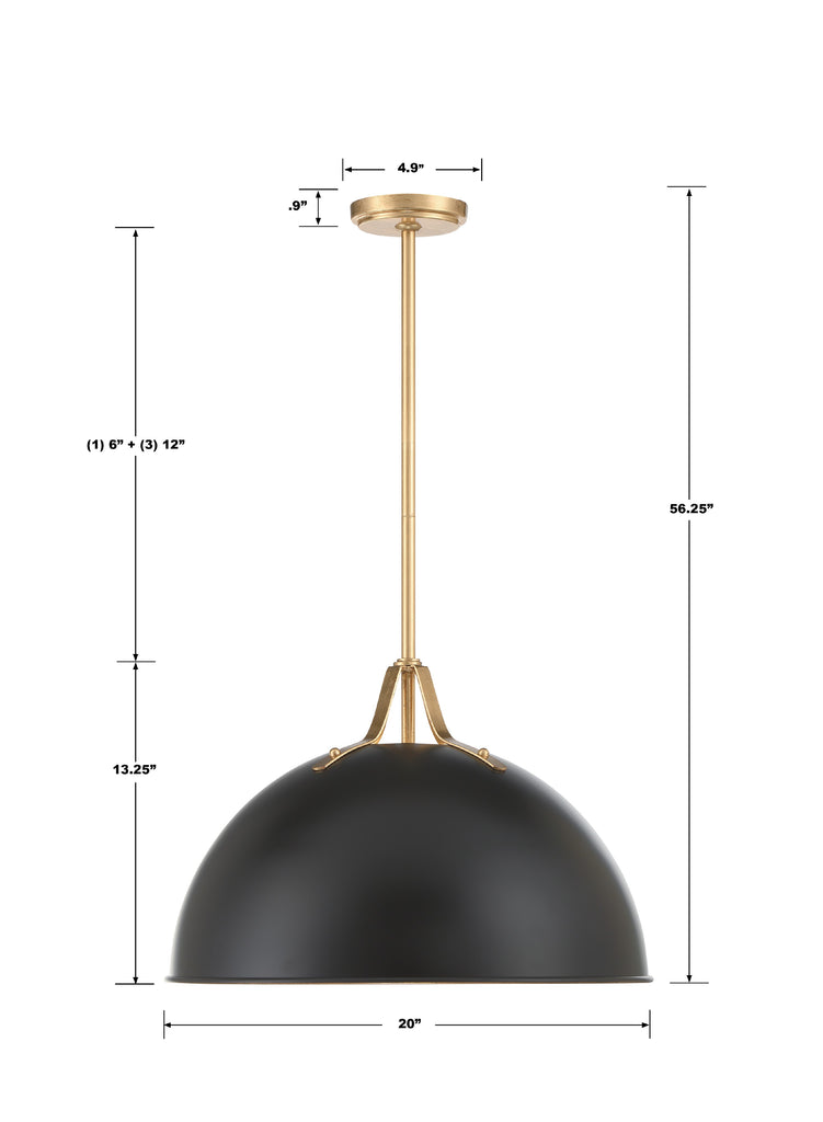 SOT-18015-MK-GA Soto 1 Light Chandelier | Dimensions Image