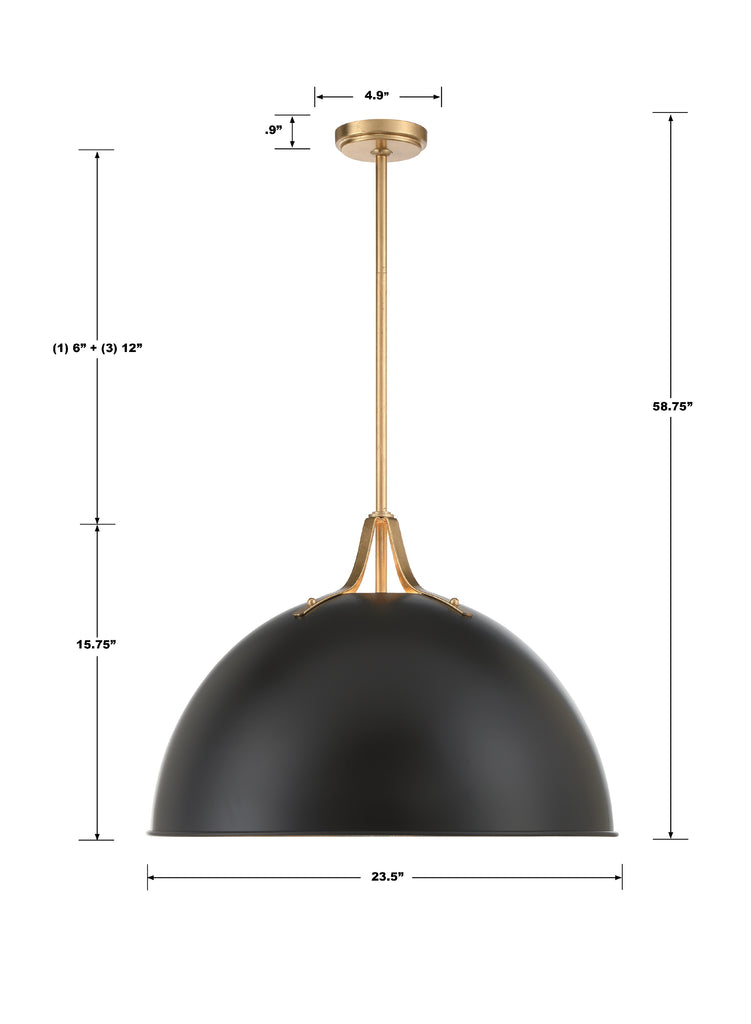 SOT-18017-MK-GA Soto 3 Light Pendant | Dimensions Image