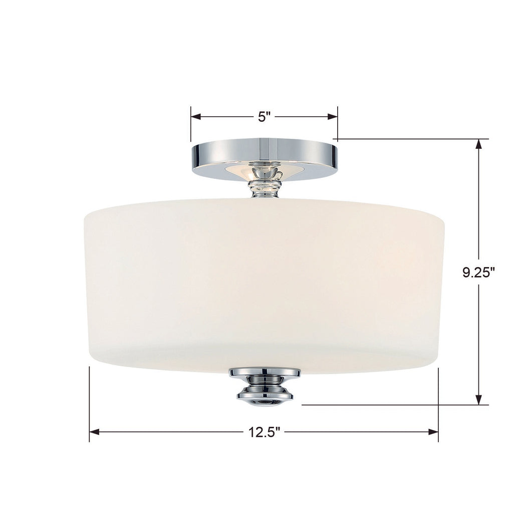 TRA-A3302-PN Travis 2 Light Semi Flush | Dimensions Image