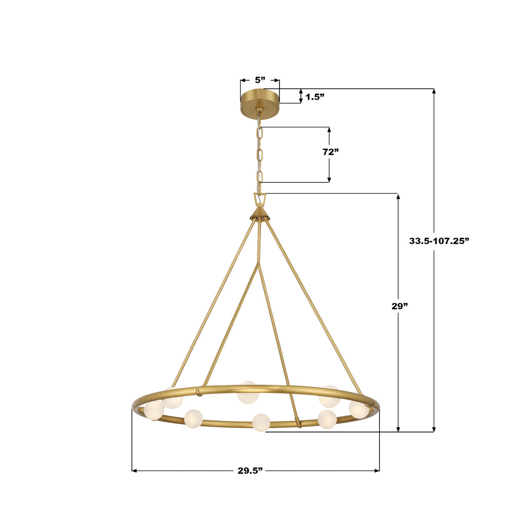 TRL-2805-LG Terrell 29.5'' LED Chandelier | Dimensions Image