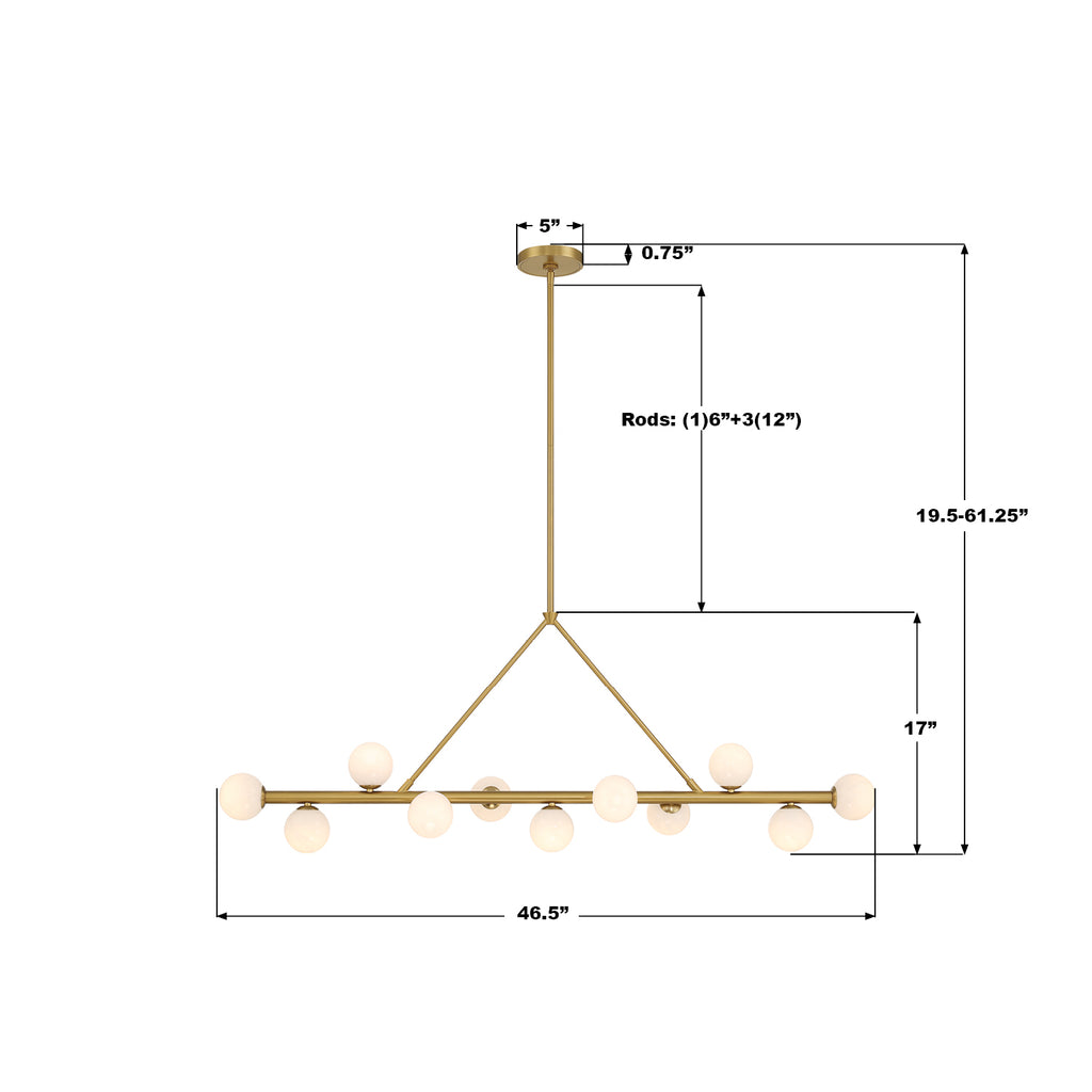 TRL-2807-LG Terrell 46.5'' LED Linear Chandelier | Dimensions Image