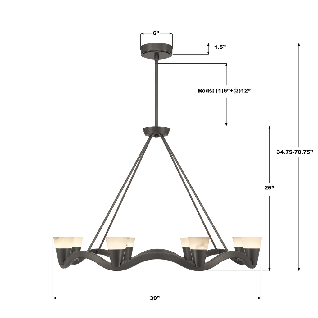 VNC-6508-NB Vance 39'' Integrated LED Chandelier | Dimensions Image