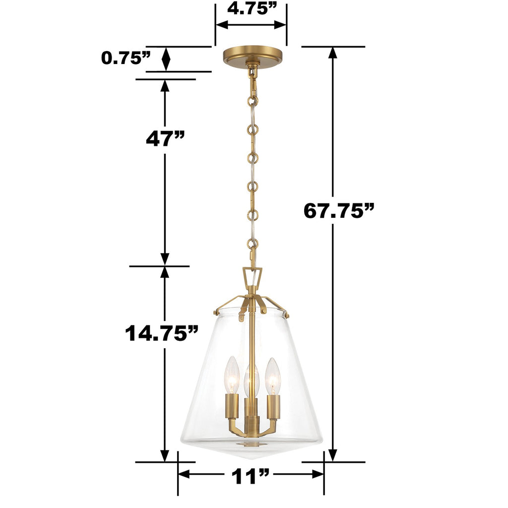 VSS-7004-LG Voss 3 Light Pendant | Dimensions Image