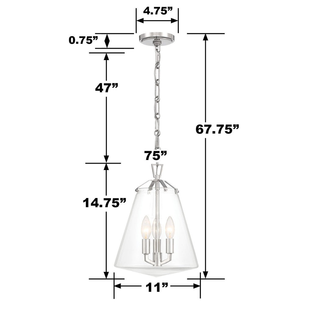 VSS-7004-PN Voss 3 Light Pendant | Dimensions Image