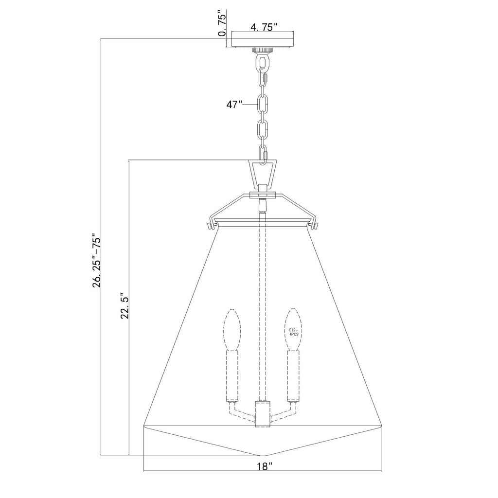 Crystorama Voss 18'' Pendant - Product Dimensions