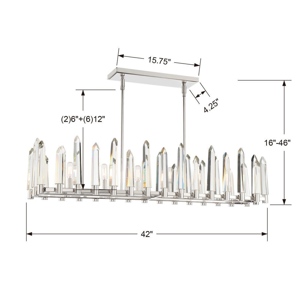 WAT-B2006-PN Watson 6 Light Linear Chandelier | Dimensions Image