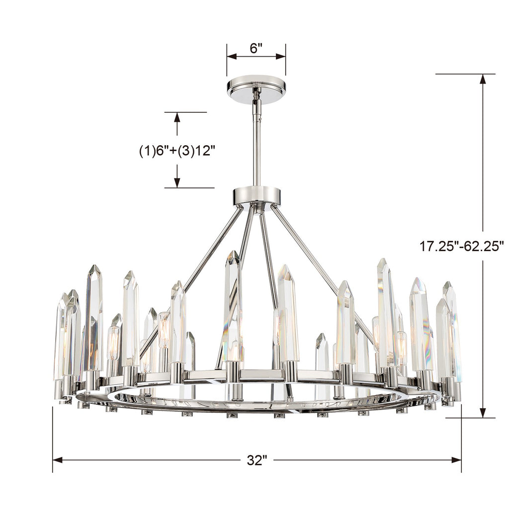 WAT-B2008-PN Watson 8 Light Chandelier | Dimensions Image