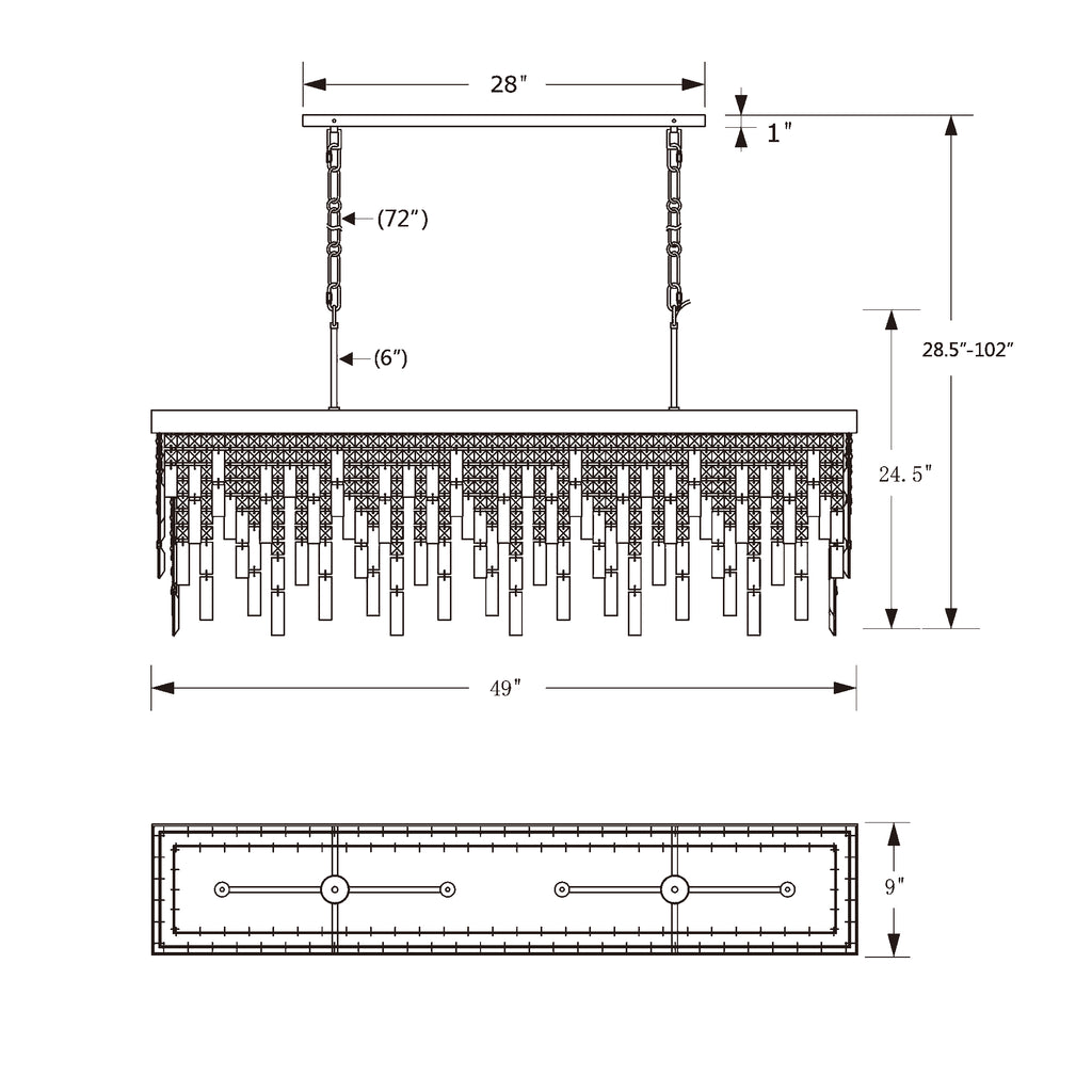 Crystorama Winfield 49'' Linear Chandelier - Product Dimensions