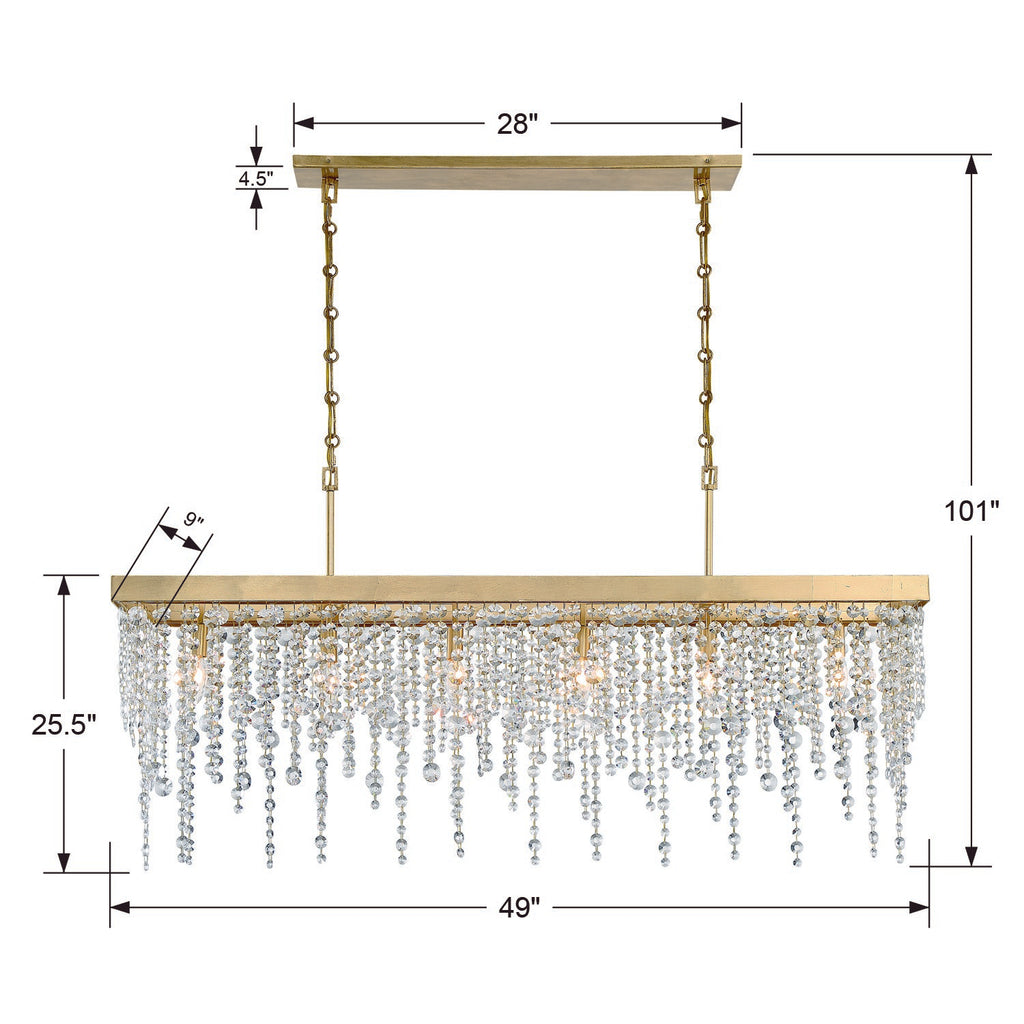 WIN-617-GA-CL-MWP Winham 6 Light Linear Chandelier | Dimensions Image