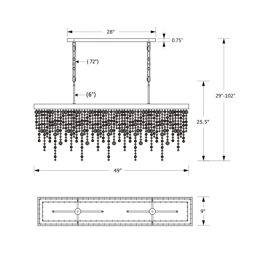 Crystorama Winham 49'' Linear Chandelier - Product Dimensions