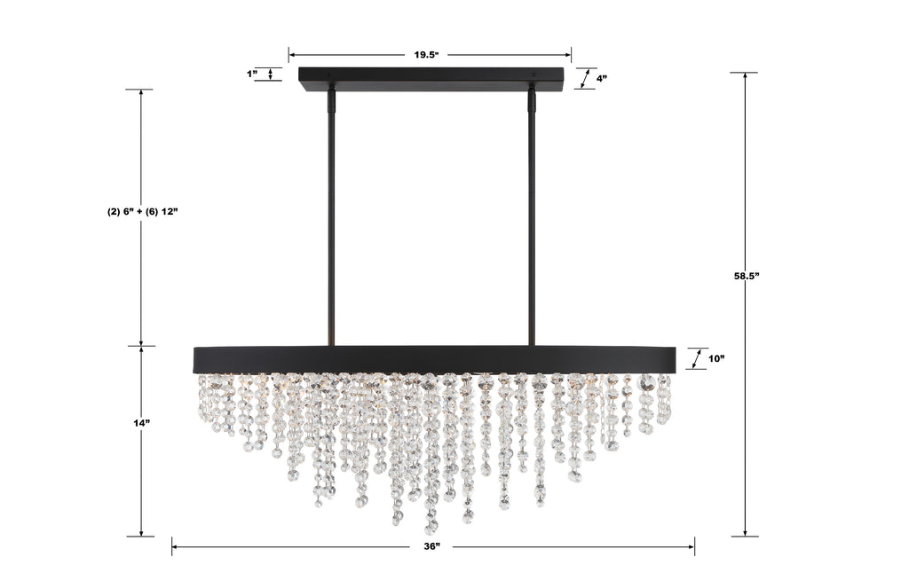 WIN-619-BF-CL-MWP Winham 8 Light Linear Oval Chandelier | Dimensions Image