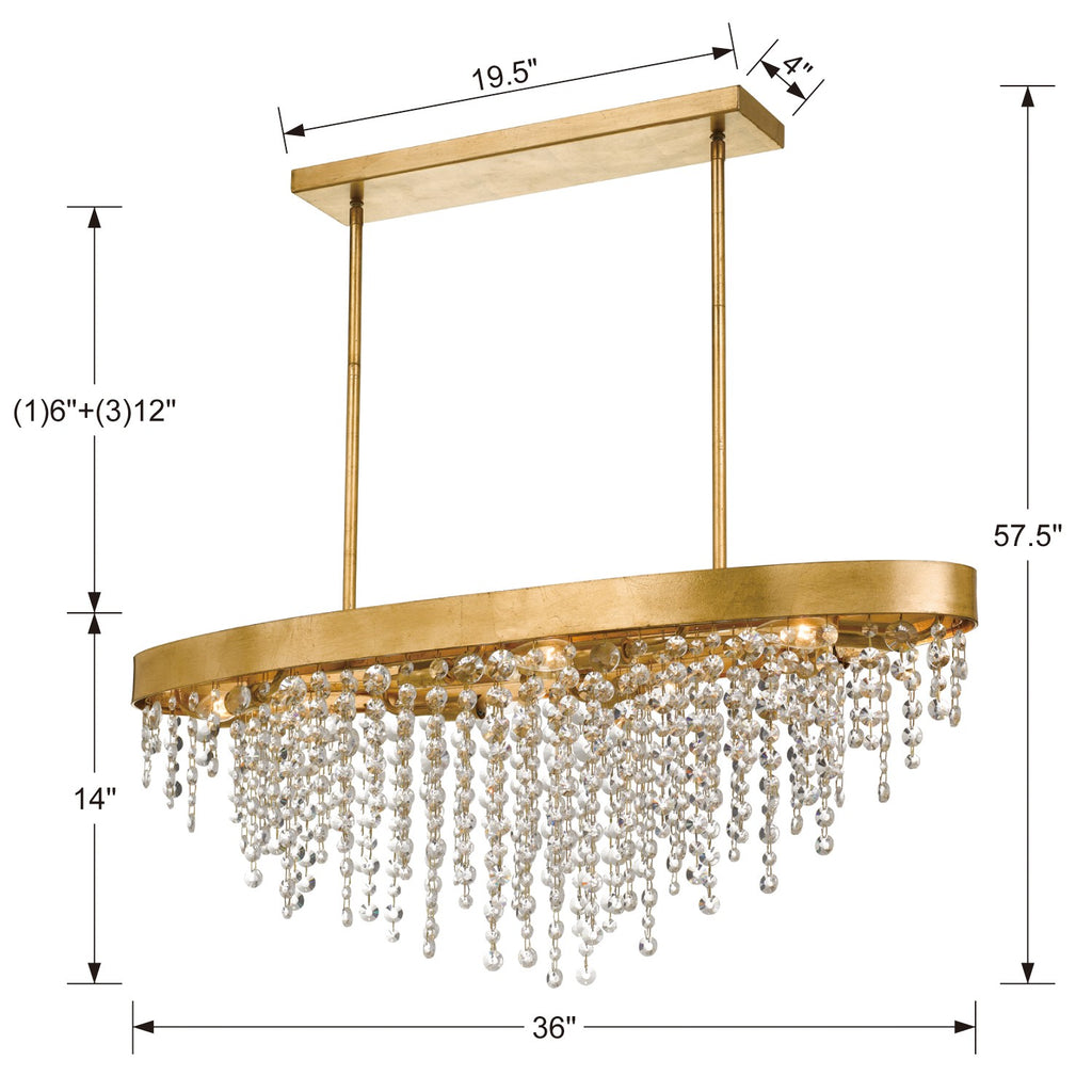 WIN-619-GA-CL-MWP Winham 8 Light Linear Oval Chandelier | Dimensions Image