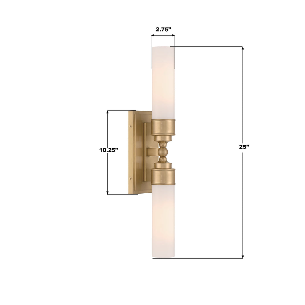 WLX-302-AG Wilcox 2 Light Sconce | Dimensions Image