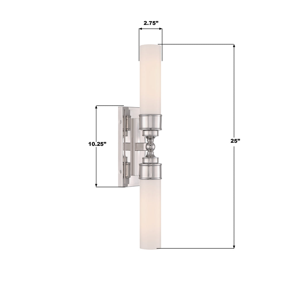 WLX-302-PN Wilcox 2 Light Sconce | Dimensions Image