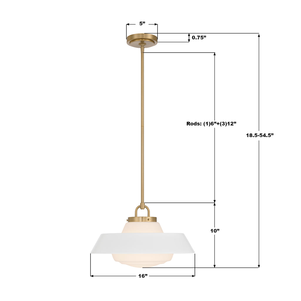 XAN-8006-VG-WH Xander 16'' Pendant | Dimensions Image