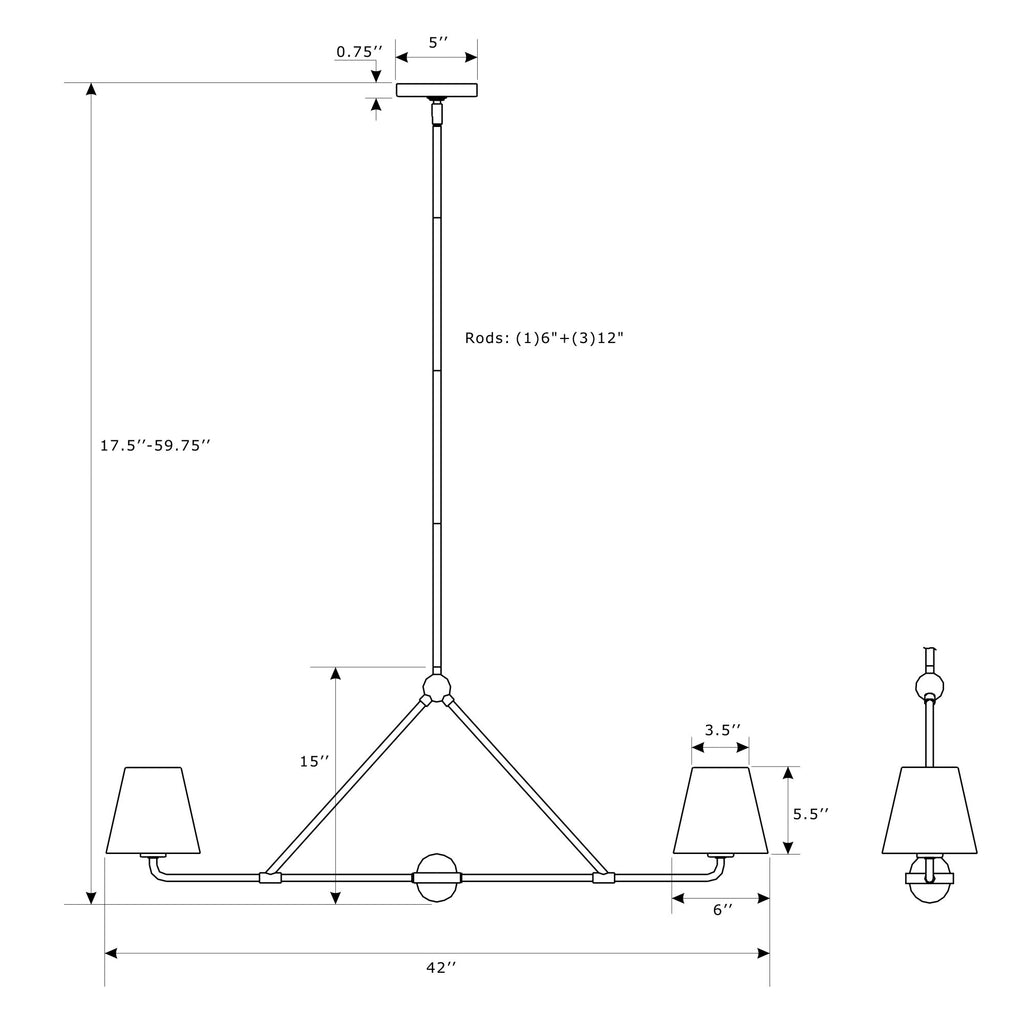 Crystorama Xavier 42'' Linear Chandelier - Product Dimensions