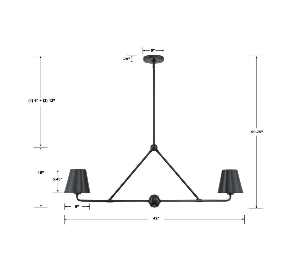 XAV-B9302-MK Xavier 2 Light Linear Chandelier | Dimensions Image