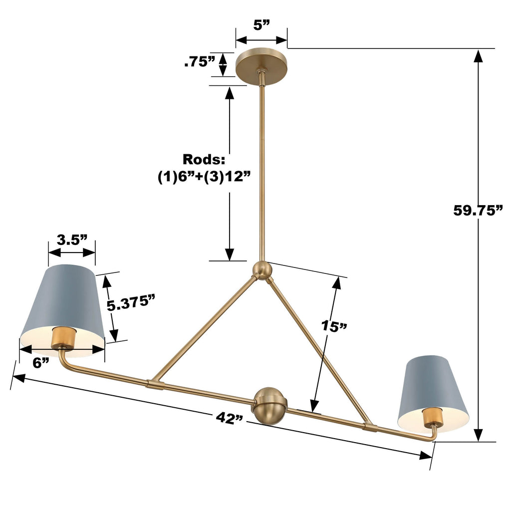 XAV-B9302-VG-BL Xavier 2 Light Linear Chandelier | Dimensions Image