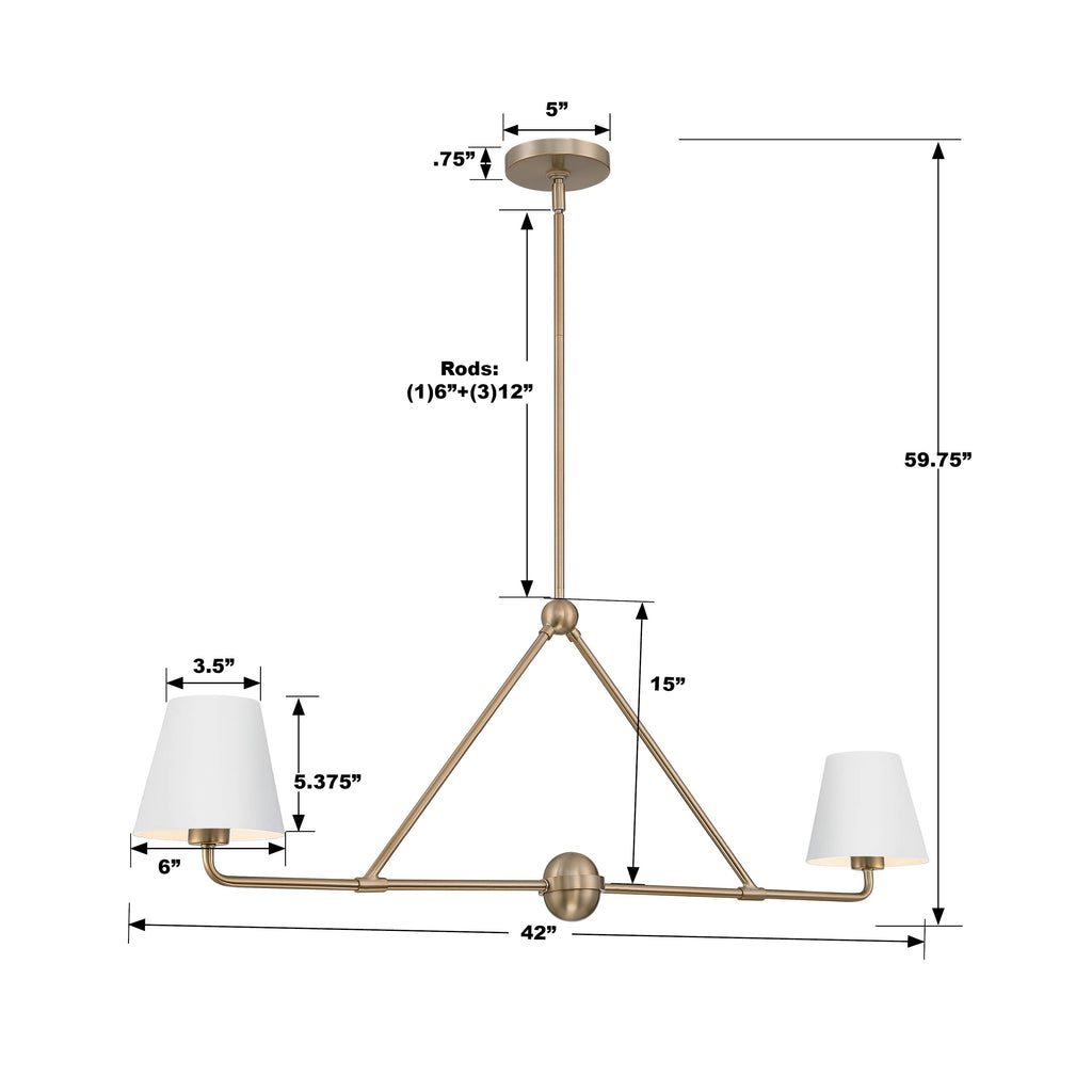 XAV-B9302-VG-WH Xavier 2 Light Linear Chandelier | Dimensions Image