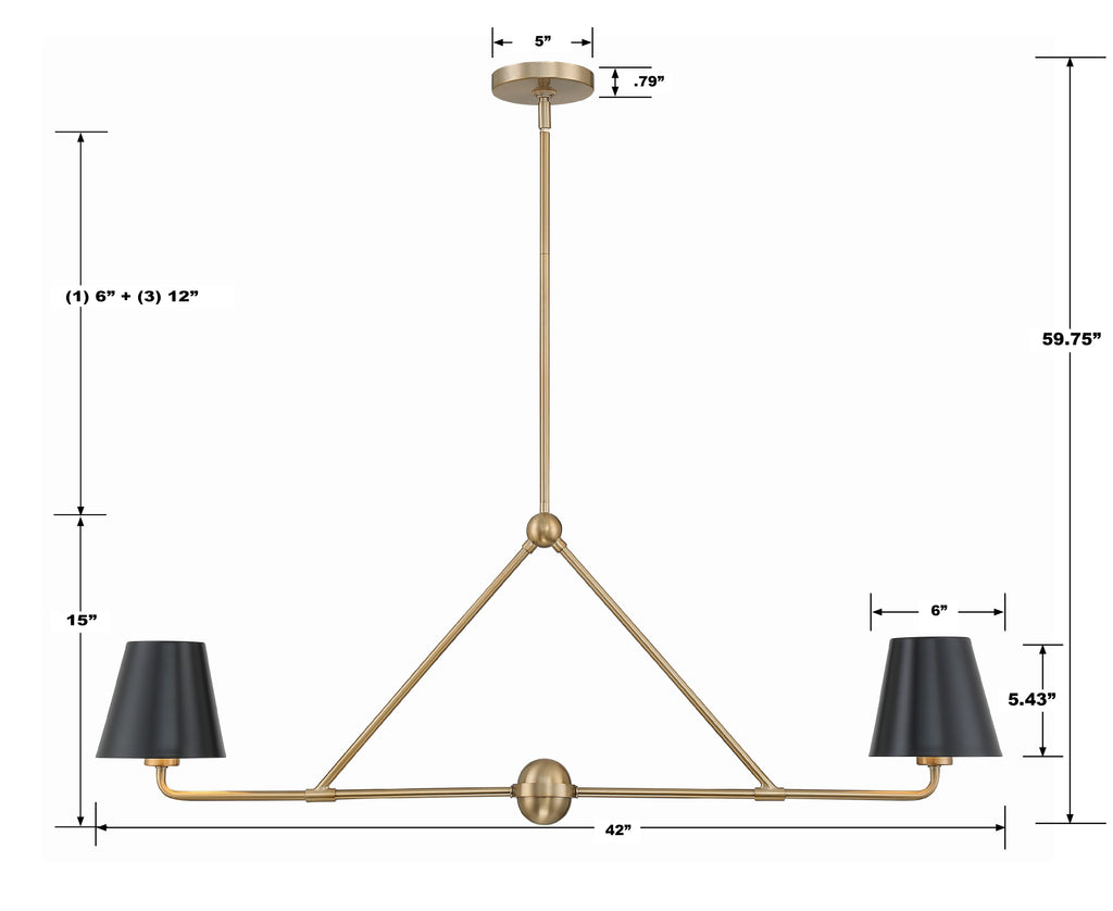 XAV-B9302-VG Xavier 2 Light Linear Chandelier | Dimensions Image