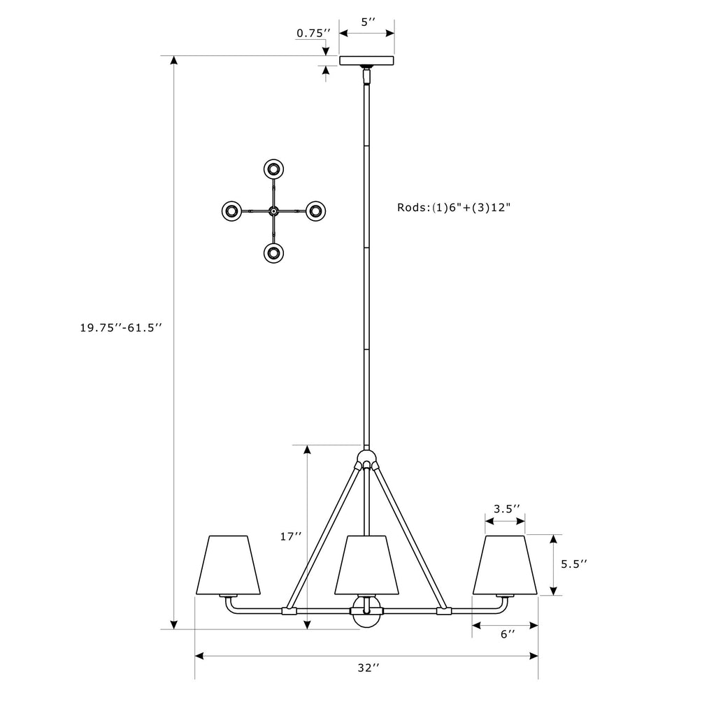 Crystorama Xavier 31.75'' Chandelier - Product Dimensions