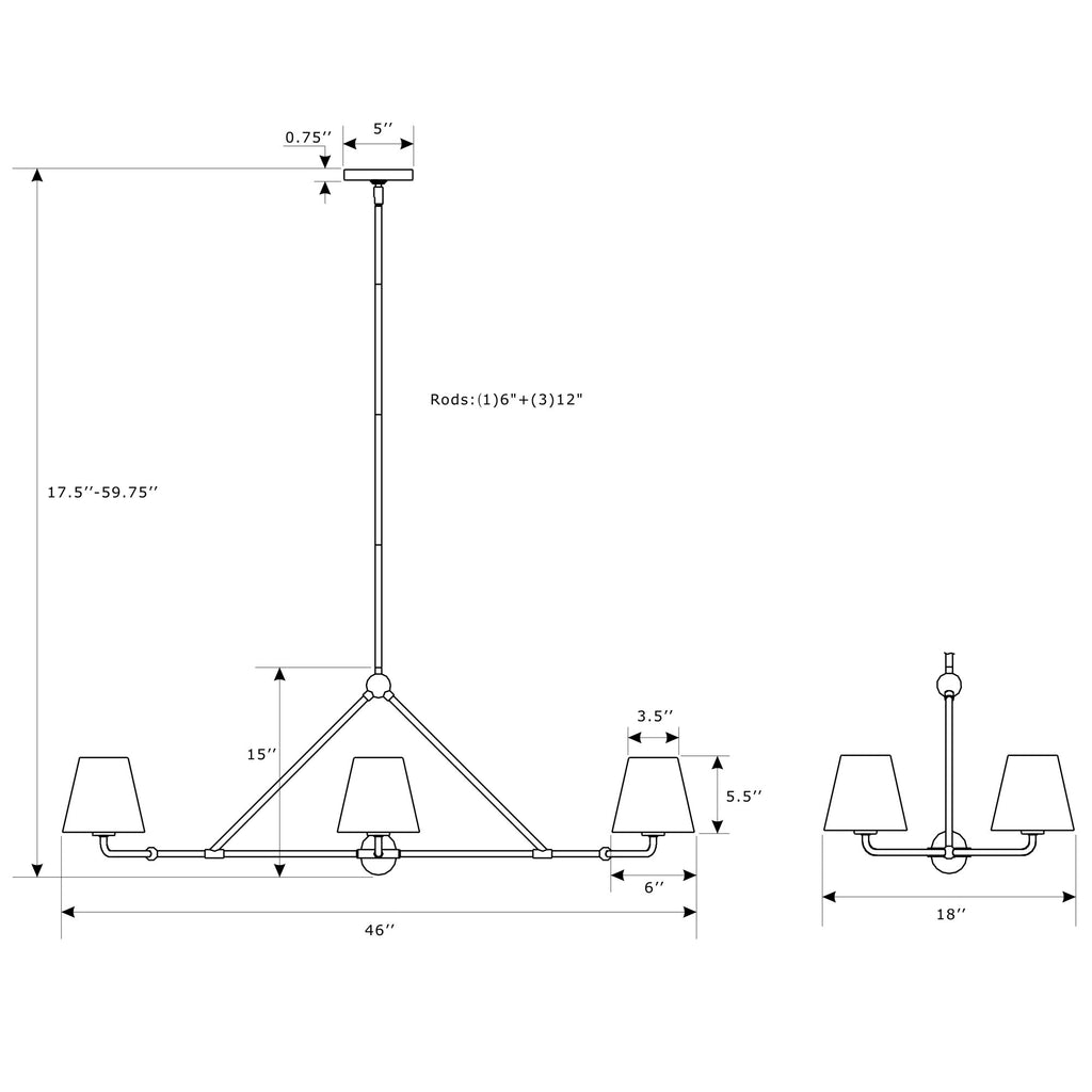 Crystorama Xavier 46'' Linear Chandelier - Product Dimensions