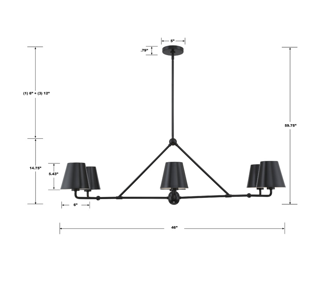 XAV-B9306-MK Xavier 6 Light Linear Chandelier | Dimensions Image