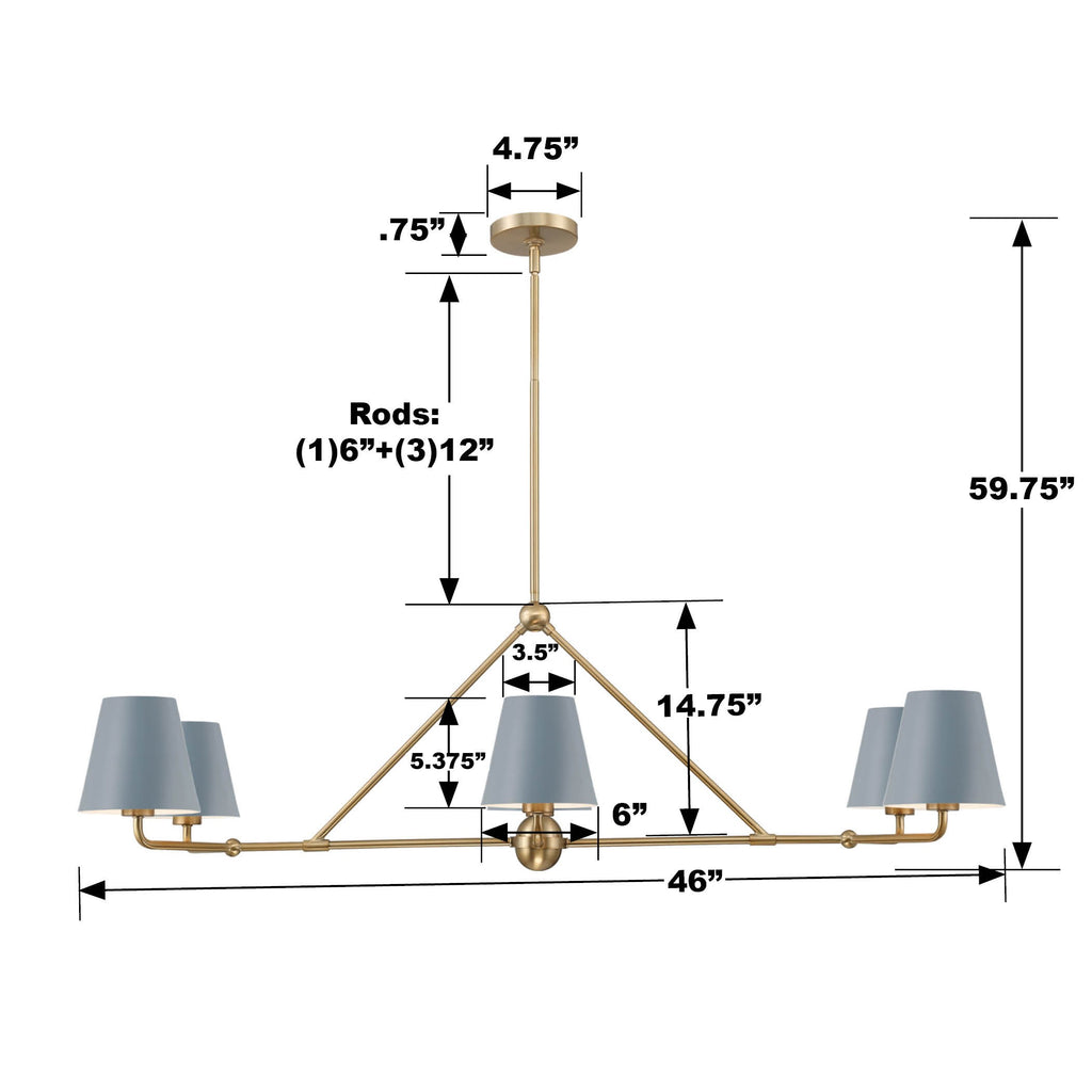 XAV-B9306-VG-BL Xavier 6 Light Linear Chandelier | Dimensions Image