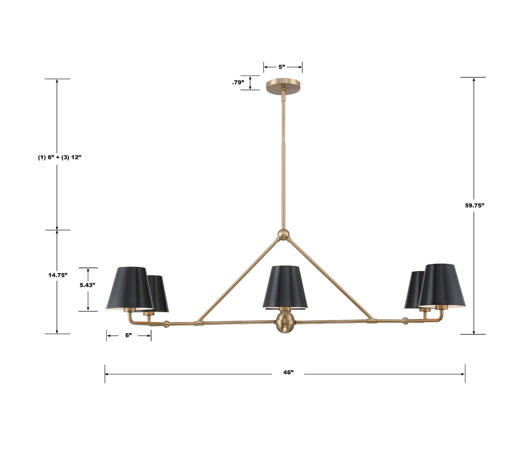 XAV-B9306-VG Xavier 6 Light Linear Chandelier | Dimensions Image