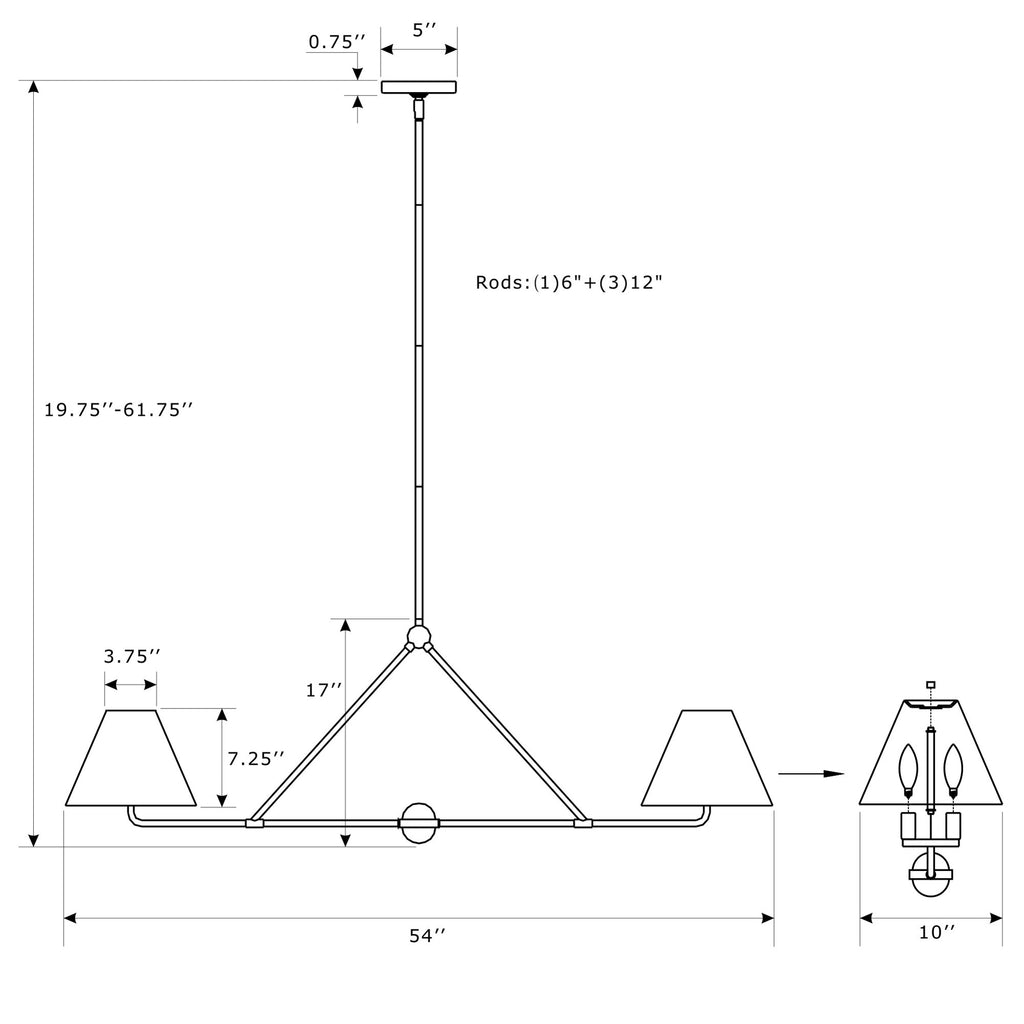 Crystorama Xavier 54'' Linear Chandelier - Product Dimensions