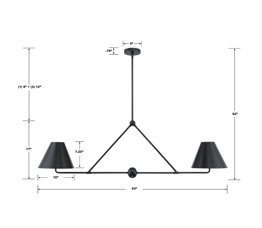 XAV-B9307-MK Xavier 4 Light Linear Chandelier | Dimensions Image