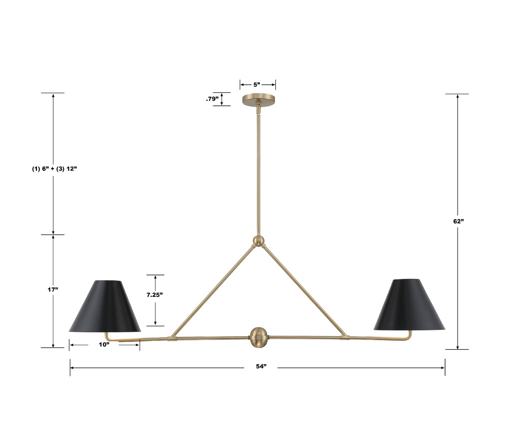 XAV-B9307-VG Xavier 4 Light Linear Chandelier | Dimensions Image