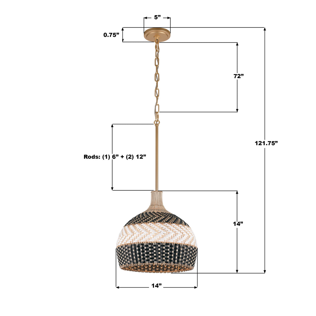 ZAN-9003-SG-MK Zanzibar 3 Light Pendant | Dimensions Image