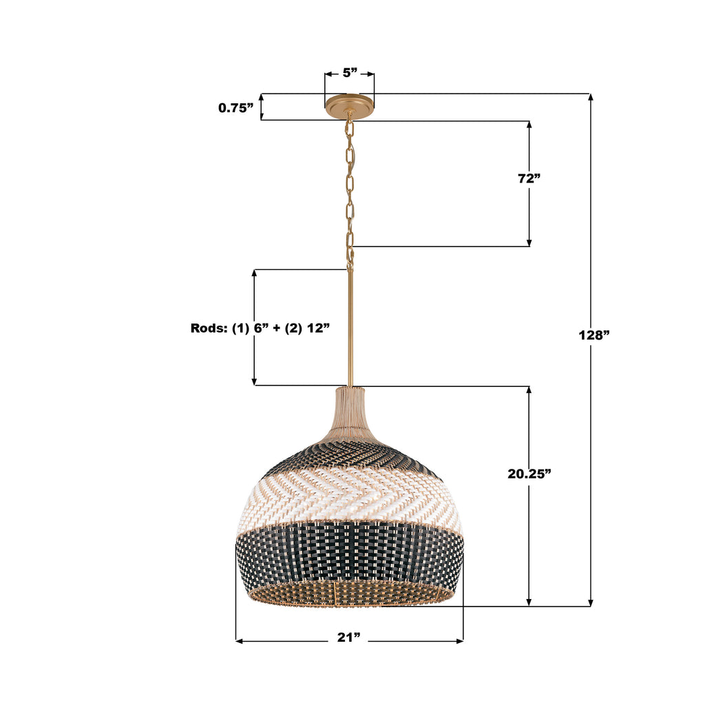 ZAN-9005-SG-MK Zanzibar 5 Light Pendant | Dimensions Image