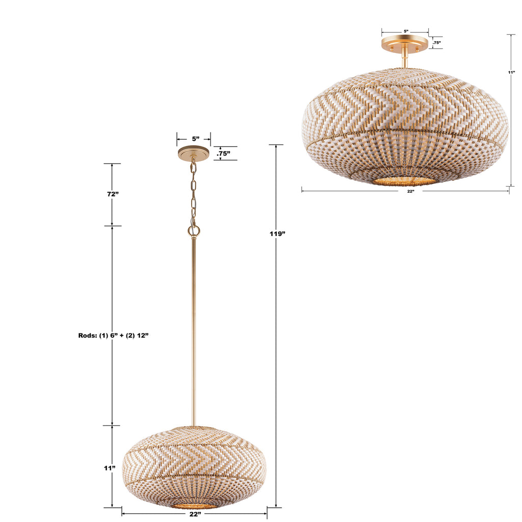 Crystorama Zanzibar 22'' Pendant - Product Dimensions