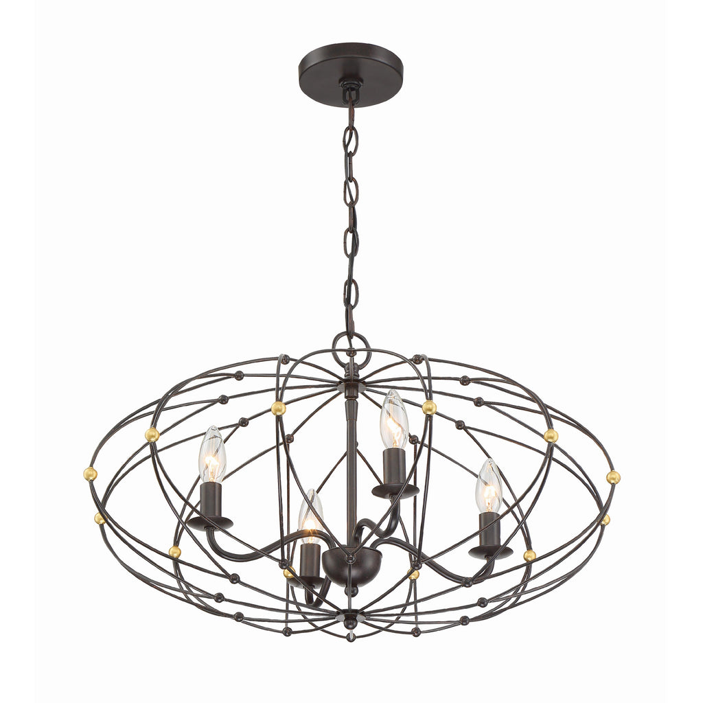 Crystorama Zucca 24.5'' Chandelier in English Bronze + Antique Gold - Front View