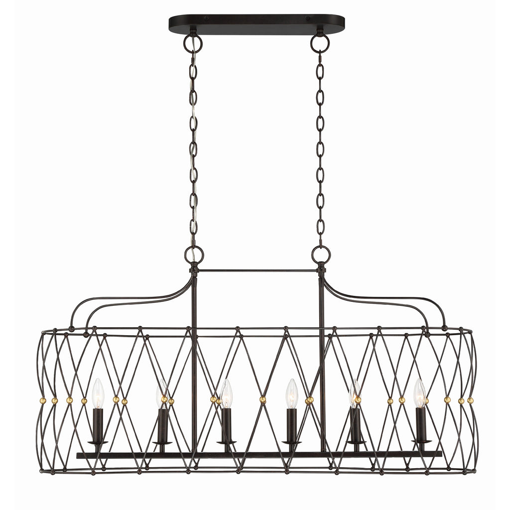 Crystorama Zucca 42.5'' Linear Chandelier in English Bronze + Antique Gold - Front View