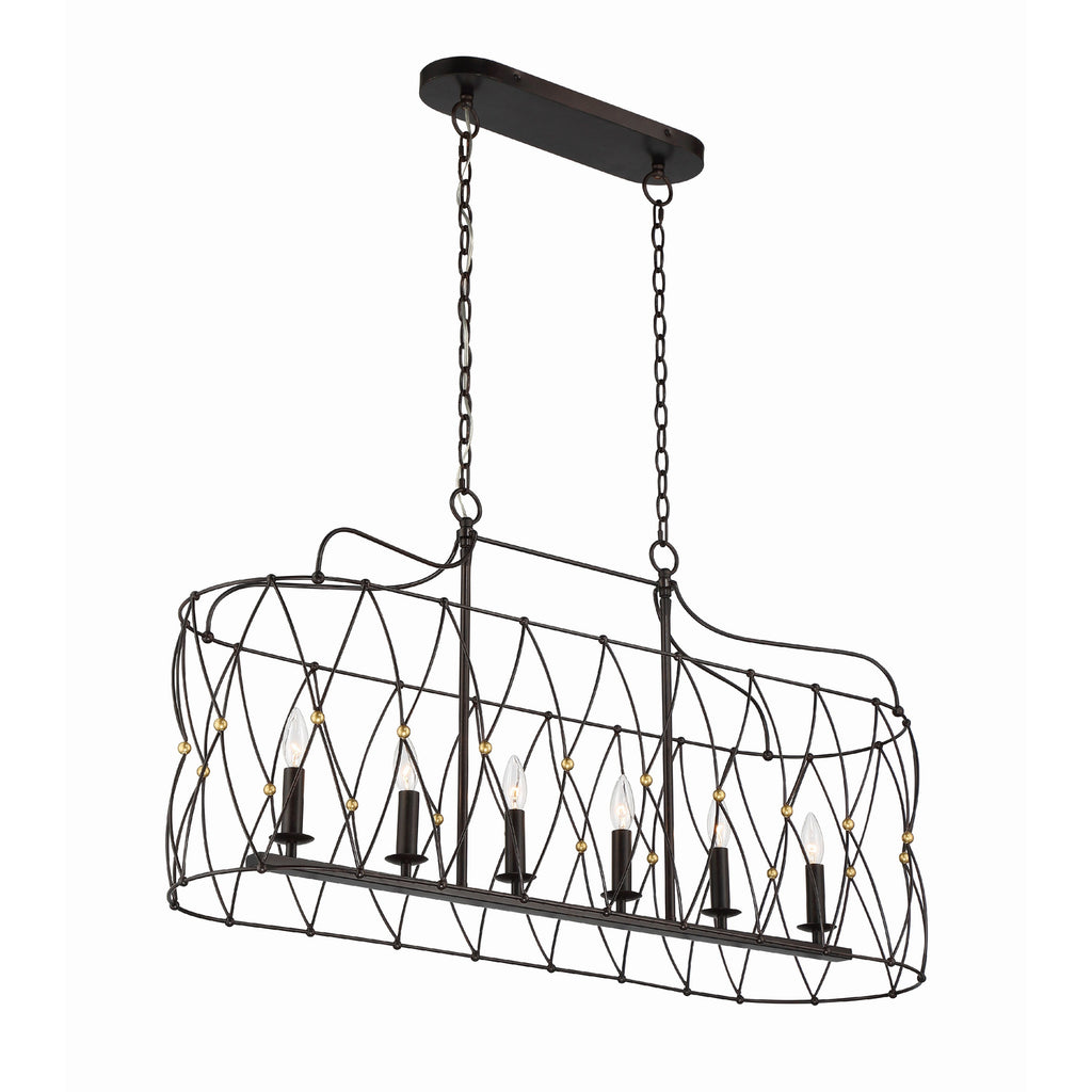 Crystorama Zucca 42.5'' Linear Chandelier in English Bronze + Antique Gold - Additional View
