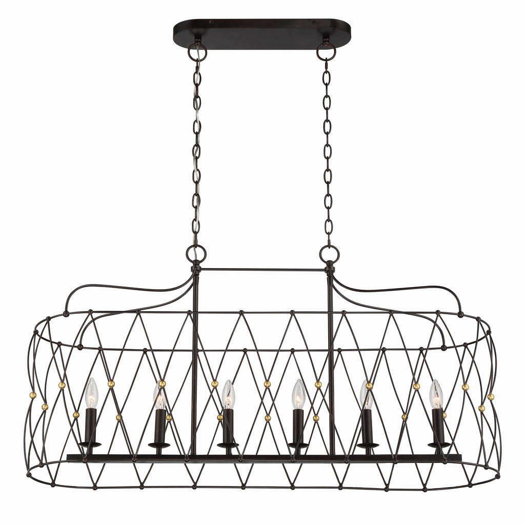 Crystorama Zucca 42.5'' Linear Chandelier in English Bronze + Antique Gold - Additional View