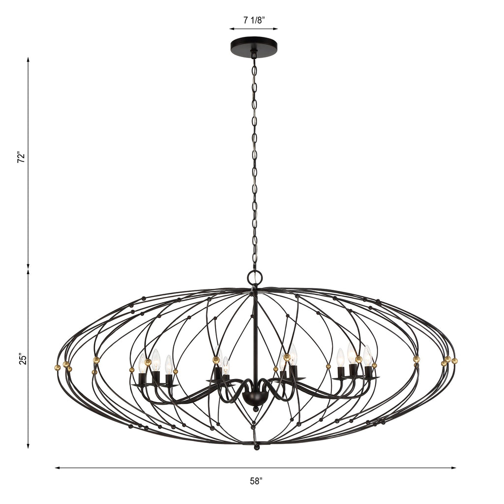 ZUC-A9039-EB-GA Zucca 10 Light Chandelier | Dimensions Image