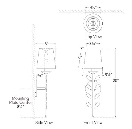 jn2086 Julie Neill Avery 1 Light Sconce | Dimensions Image