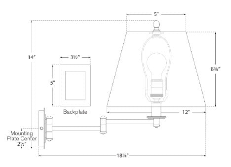 s2500 Visual Comfort Primitive 1 Light Swing Arm | Dimensions Image