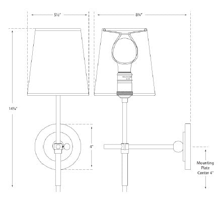 tob2002 Thomas O'Brien Bryant 1 Light Sconce | Dimensions Image