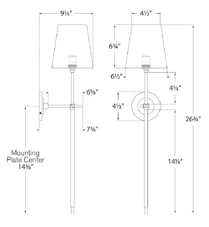 tob2024 Thomas O'Brien Bryant 1 Light Sconce | Dimensions Image