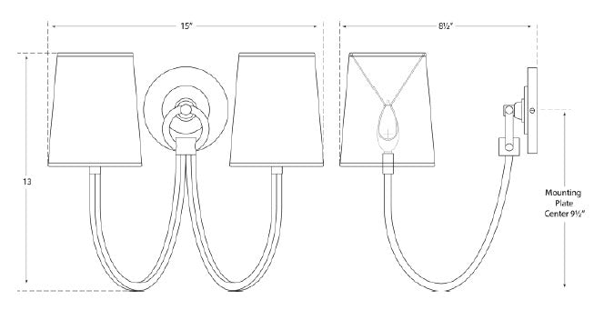 tob2126 Thomas O'Brien Reed 2 Light Sconce | Dimensions Image