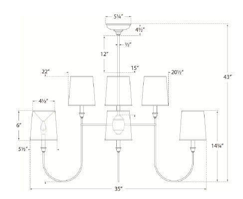 tob5008 Thomas O'Brien Vendome 8 Light Chandelier | Dimensions Image