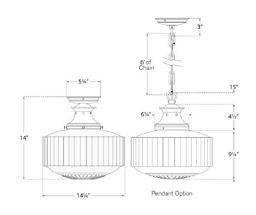 tob5150 Thomas O'Brien Milton 1 Light Semi Flush Mount | Dimensions Image
