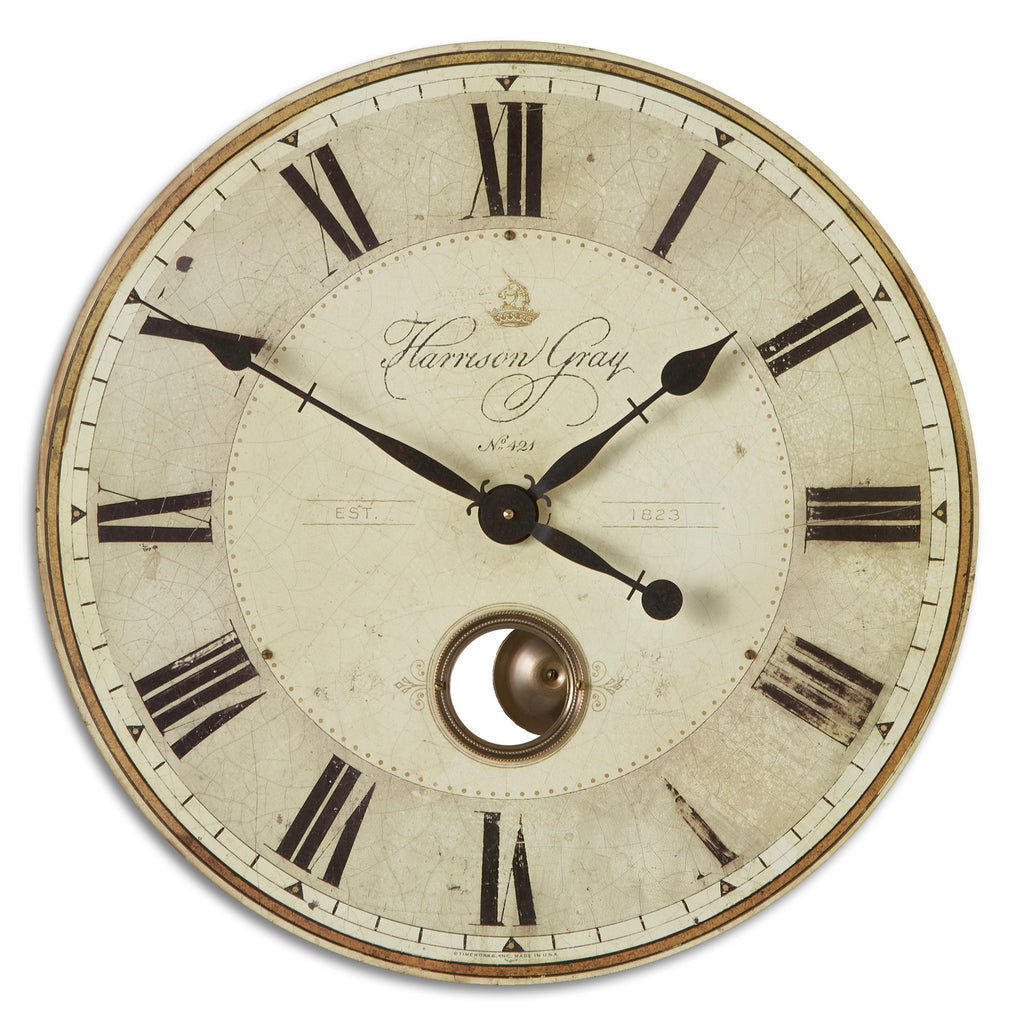 Weathered Laminated Clock Face with Brass Pendulum